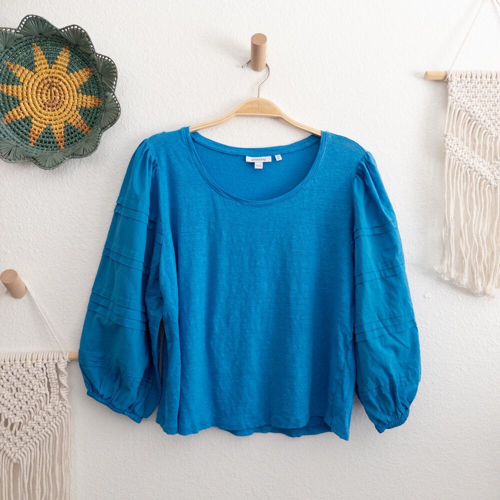 Chico's Blue Linen Balloon Sleeve Cropped Blouse Top Size 3-XL
